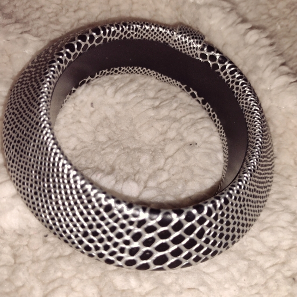Leather covered faux snakeskin bangle bracelet
